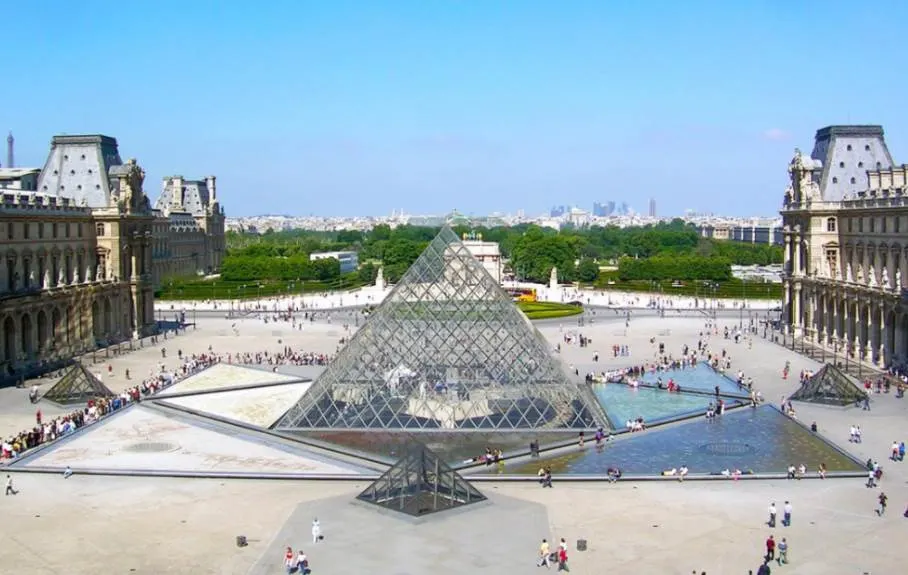 Louvre pyramid aerial view