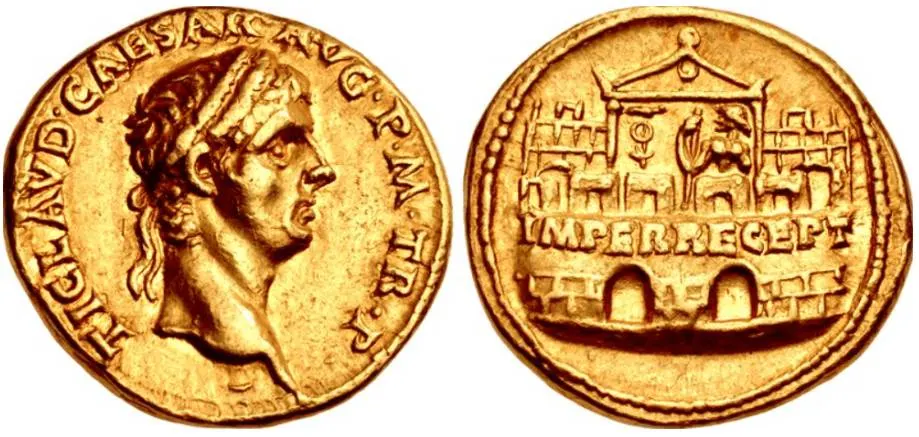 Coin minted in 41 A.D. in honor of the Praetorian Guard