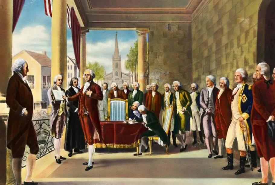 First inauguration of George Washington at Federal Hall in New York