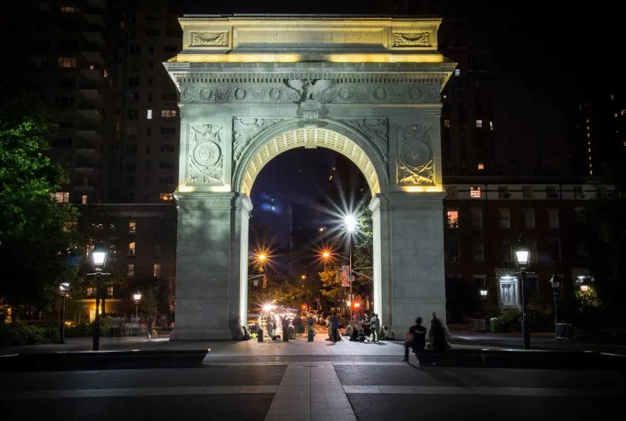 Washington Square arch at night
