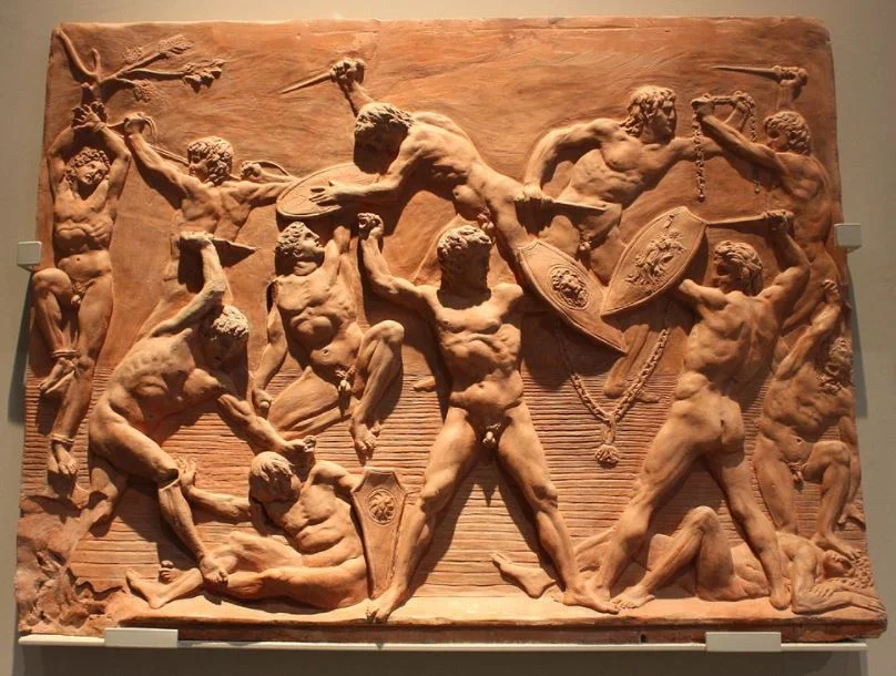 Battle of the nudes terracotta plaque