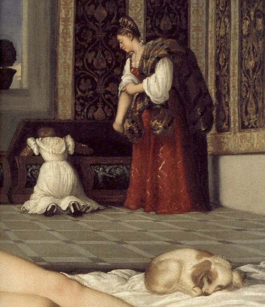 Venus of Urbino dog and maids