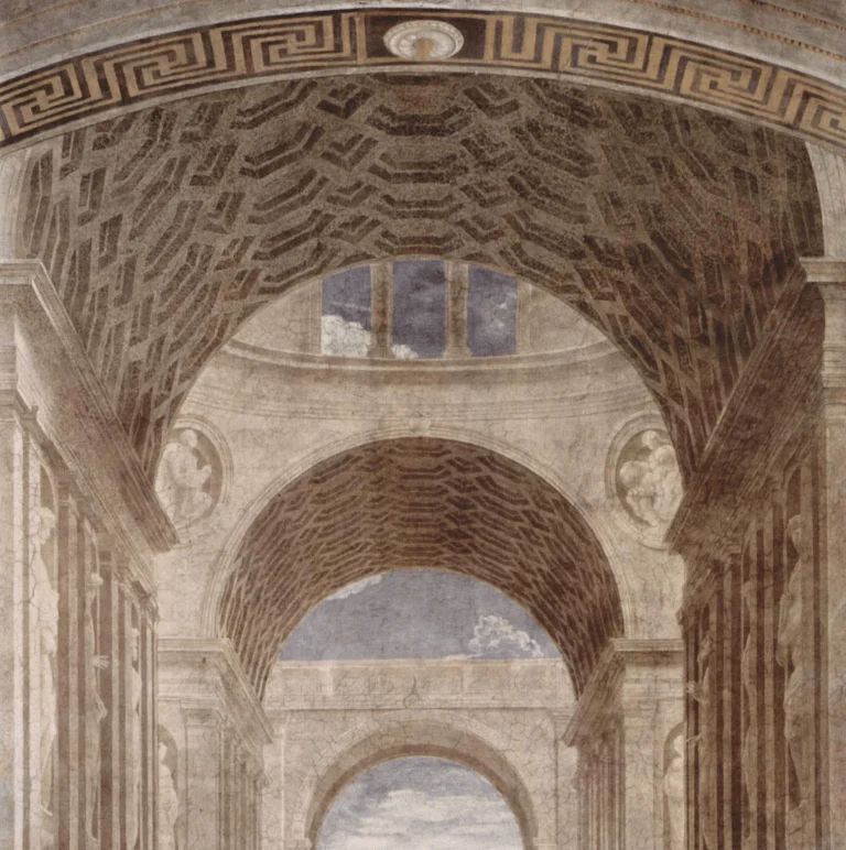 Detail of the architectural elements in the School of Athens.