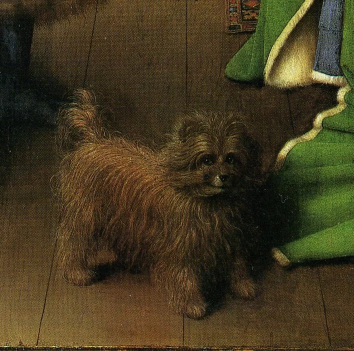 Detail of dog in Arnolfini portrait