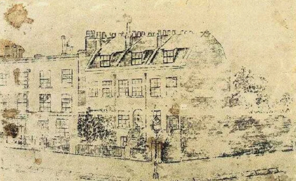 Drawing by Van Gogh of the Boarding house he stayed while working in London