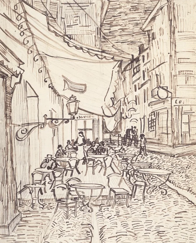 Drawing of Café Terrace at Night