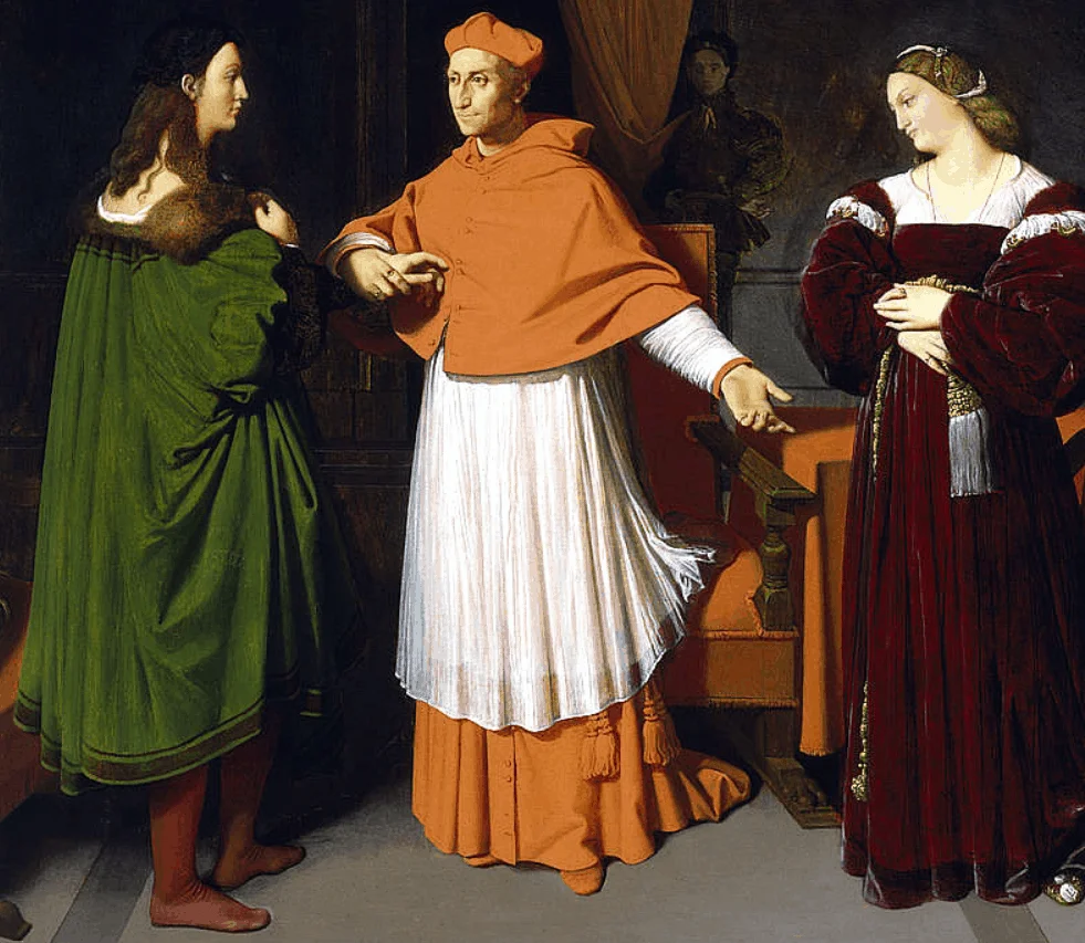 The Cardinal offering his niece, Maria Bibbiena, to Raphael.