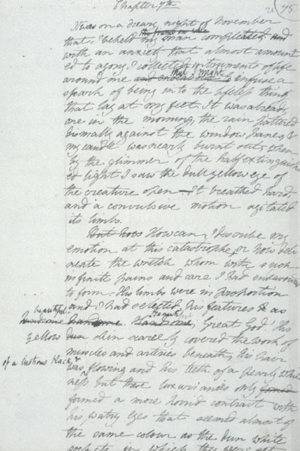 Draft of Frankenstein written by Mary Shelley