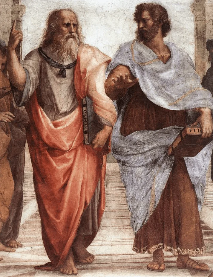 The central figures of the School of Athens, Plato and Aristotle.