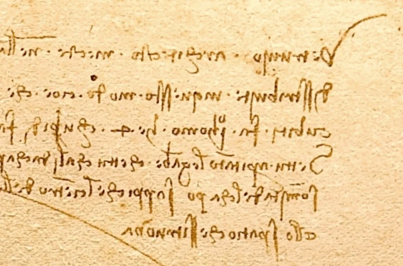 Vitruvian man backward writing