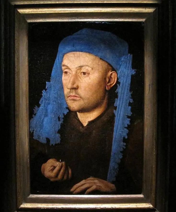 Portrait of a man with a blue chaperon in its frame