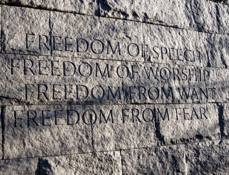 The 4 freedoms on the memorial wall of the FDR memorial