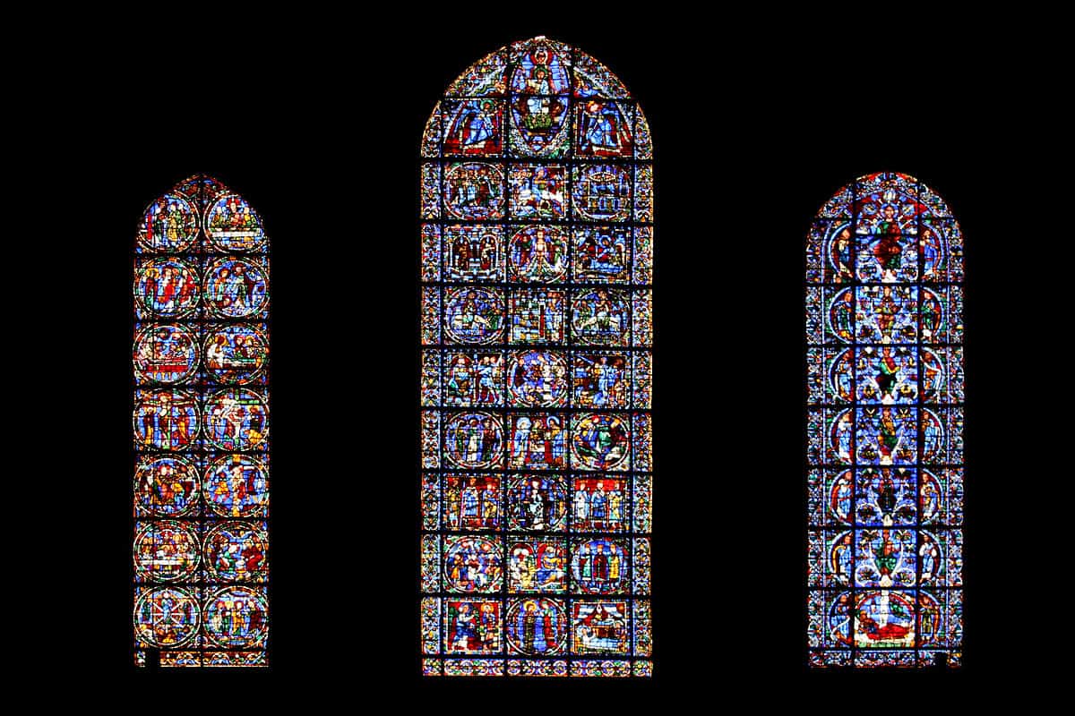 12th century stained glass windows in Chartres Cathedral