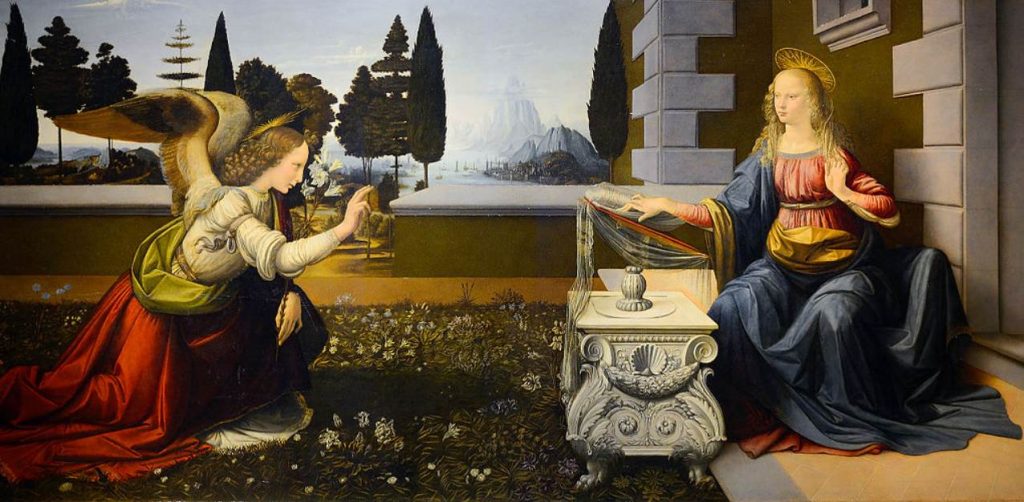 Famous paintings at the Uffizi Gallery Annuniation Leonardo da vinci