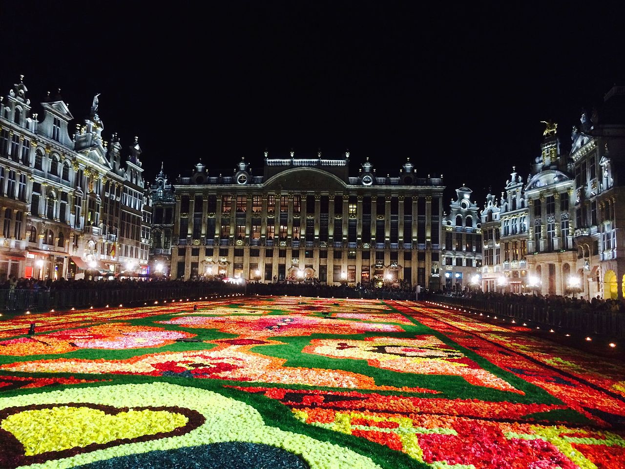 Grand Place in Brussels flower carpet at night