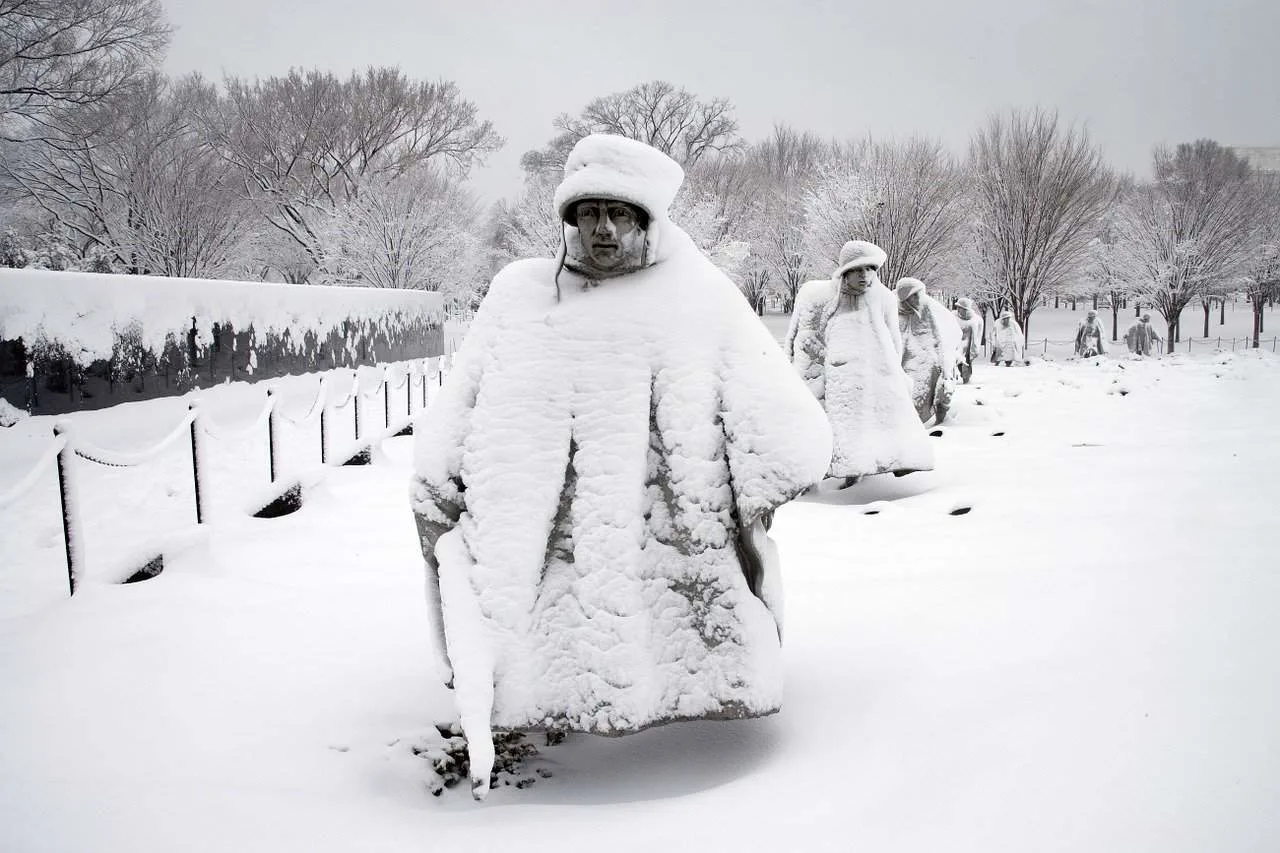 Korean War Veterans Memorial in the snow