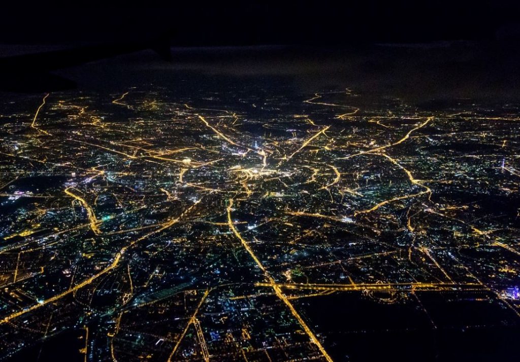 Moscow aerial at night