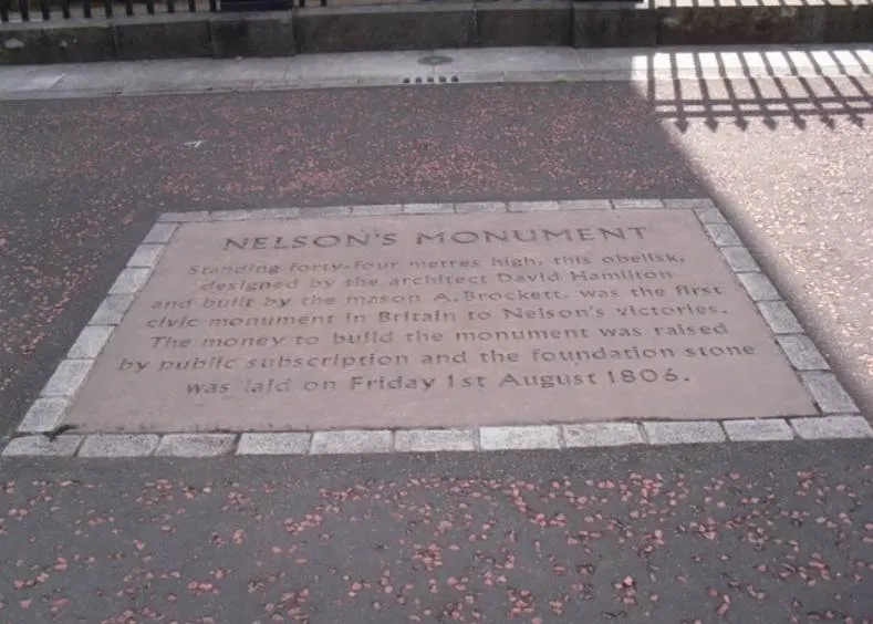 Nelson monument plaque