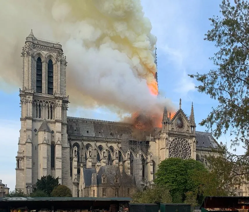 Notre dame cathedral on fire