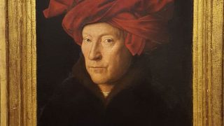 Portrait of a man by Jan van eyck in frame