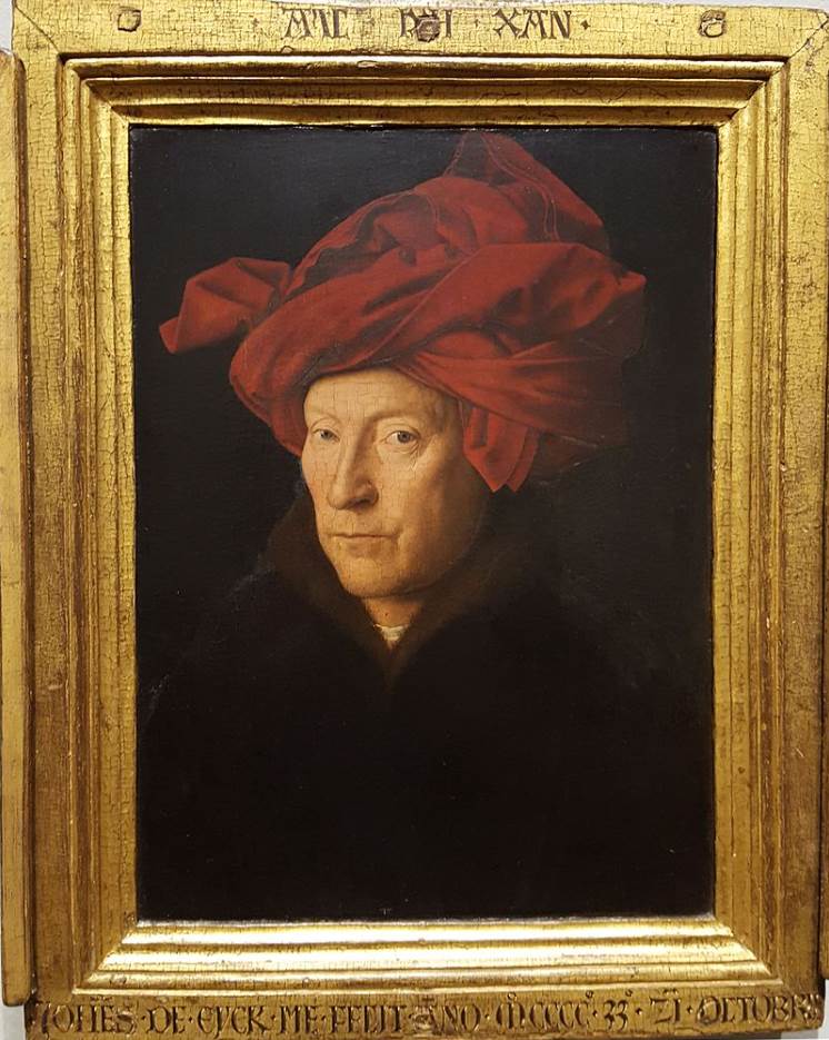 Portrait of a man by Jan van eyck in frame