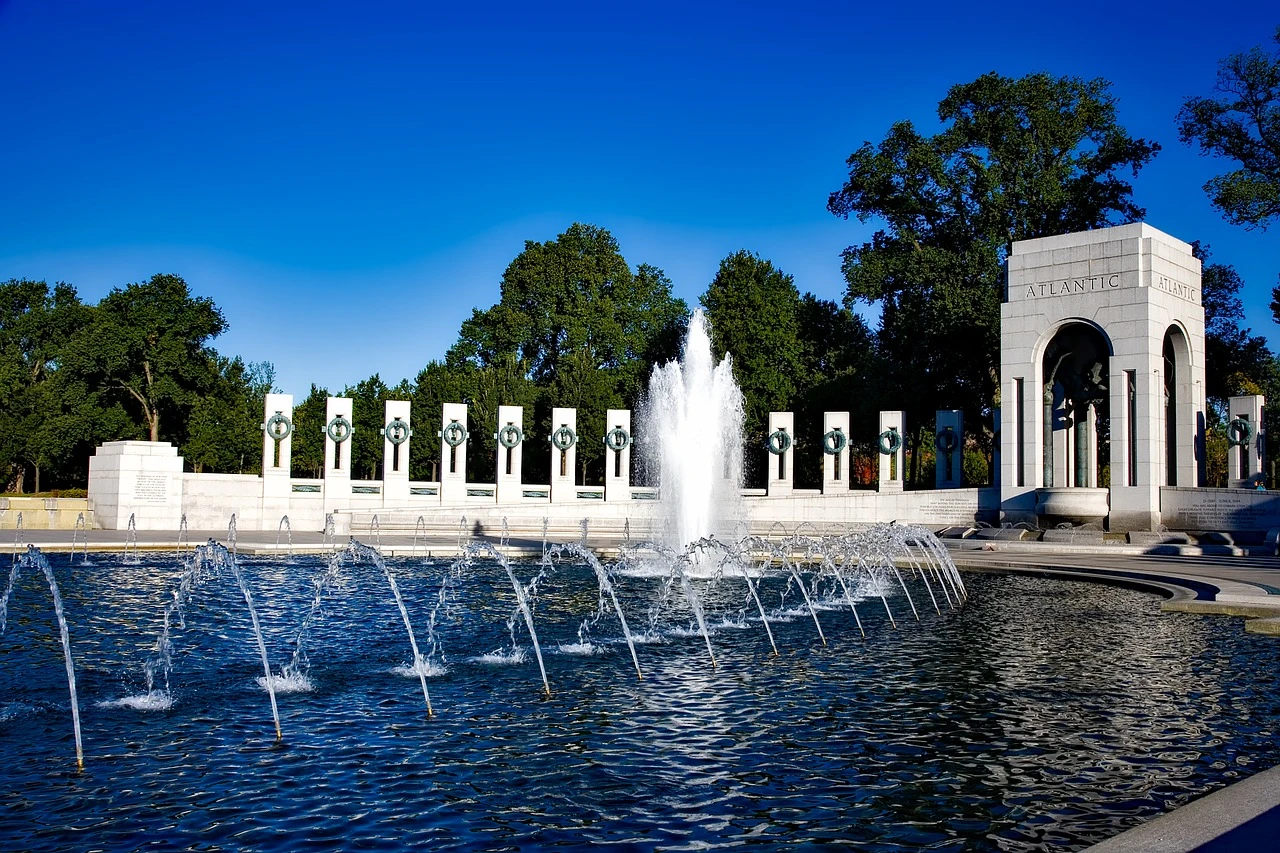 World War 2 memorial pool and arch