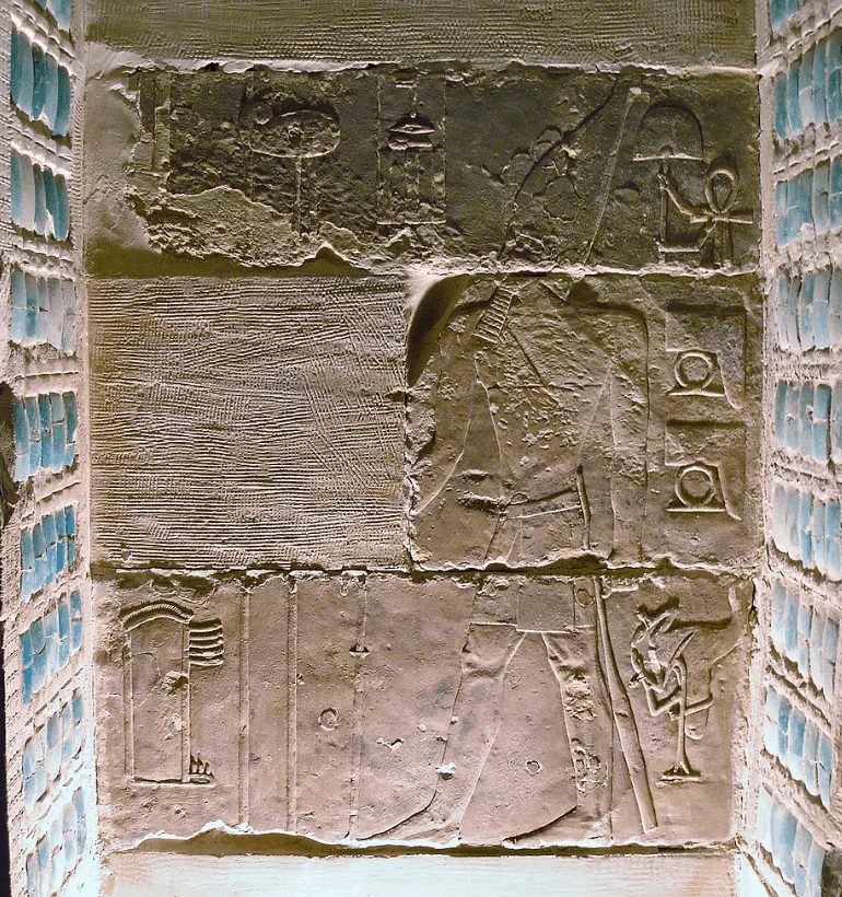 Blue tiles and relief inside djoser tomb