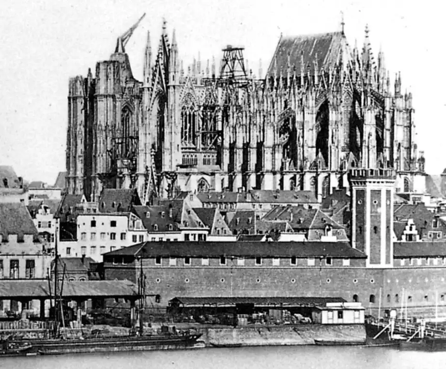 How the Cologne cathedral looked like in 1856, with a 15th century crane on top of it.