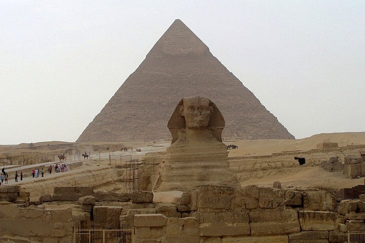 Great Sphinx of Giza and pyramid in the background