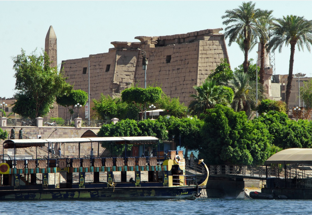 Luxor Temple seen from the Nile River.
