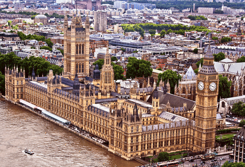 Aerial of the Palace of Westminster