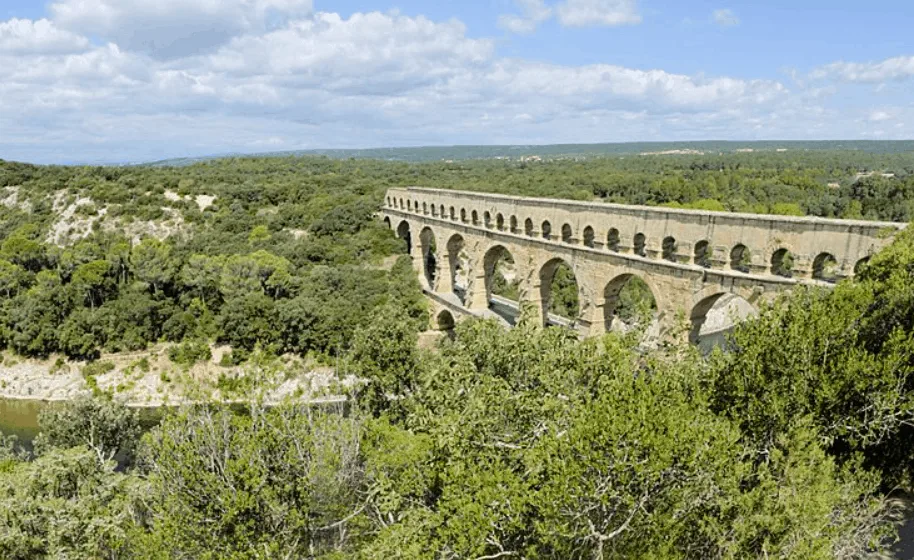 Distant view of the Pont du Gard