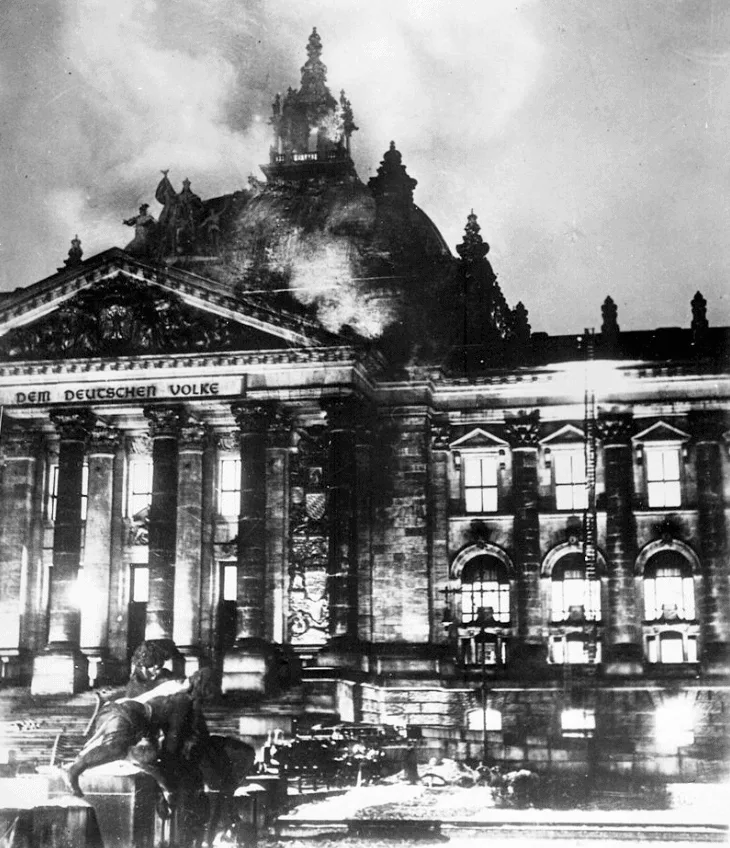 Reichstag building on fire