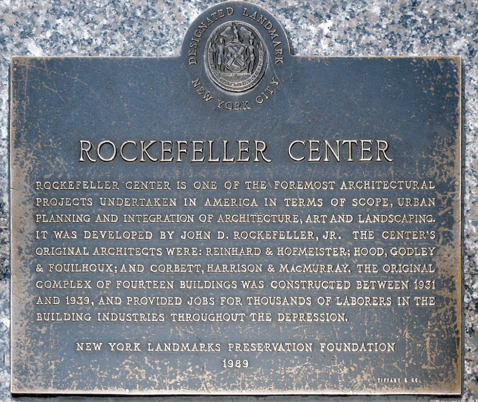 rockefeller center landmark plaque