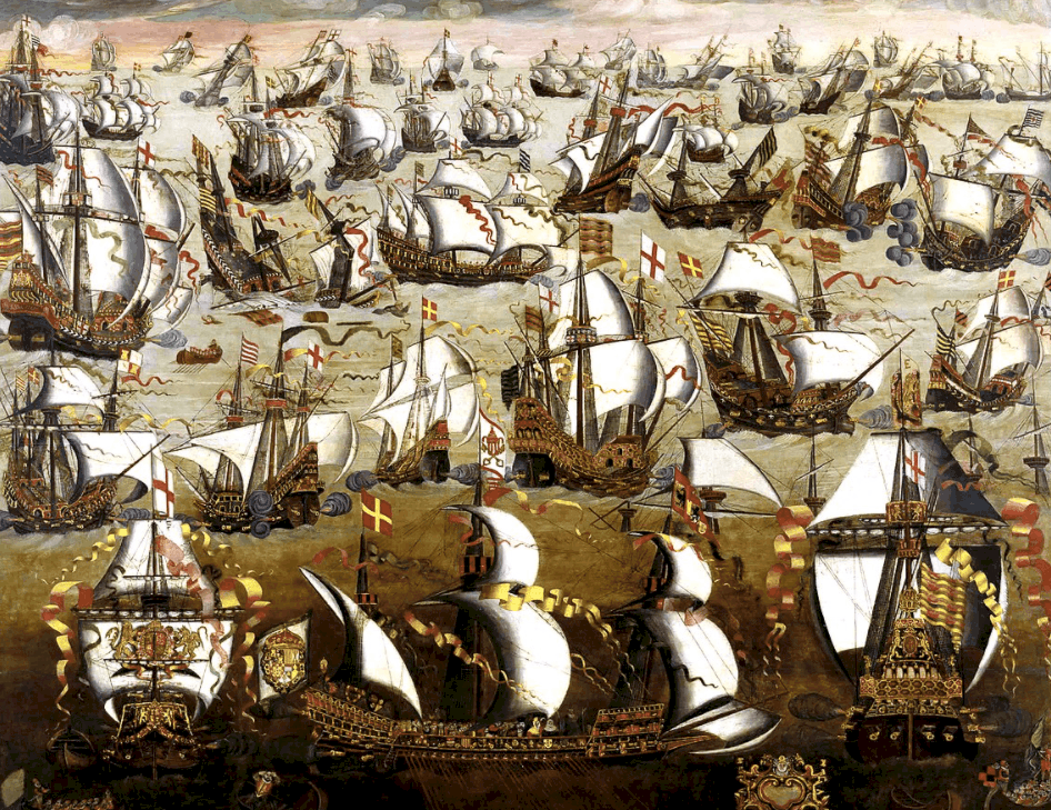 Spanish Armada attacked by English ships