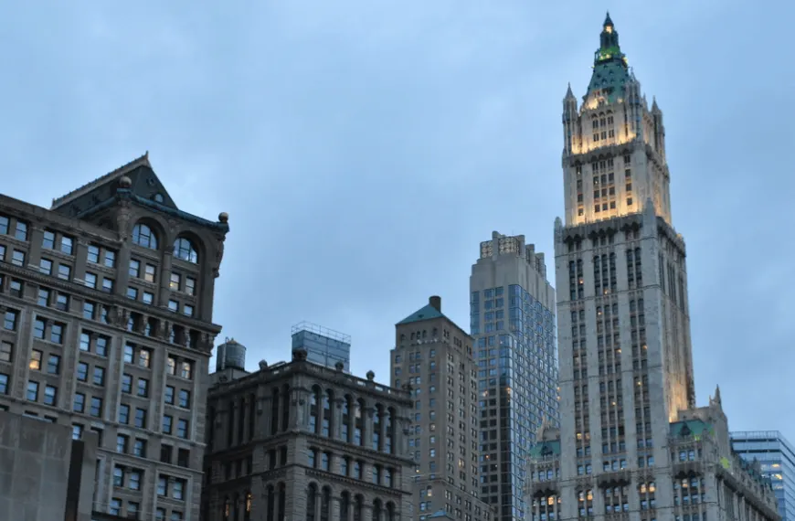 woolworth building at night