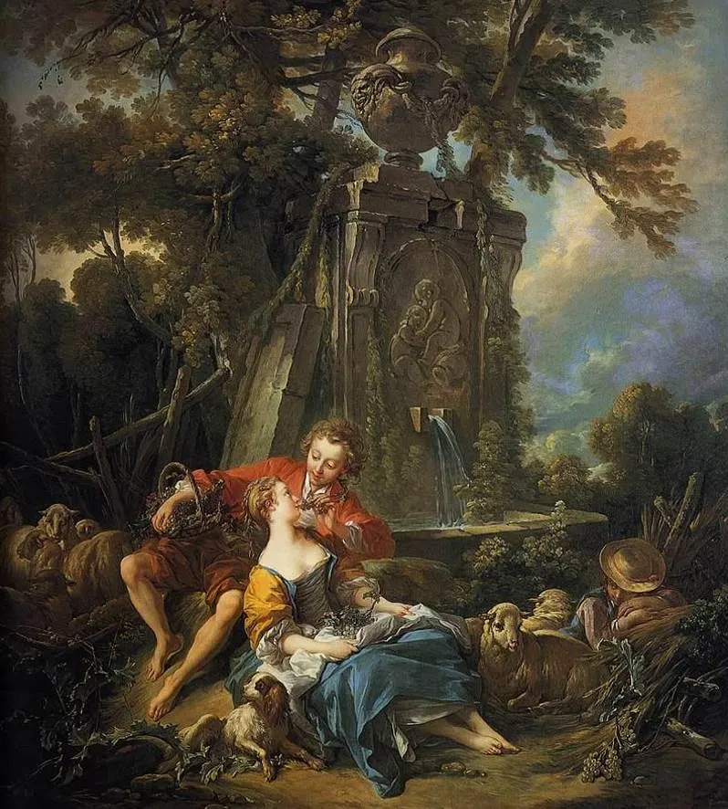 Pastoral with a Couple near a Fountain by Francois Boucher