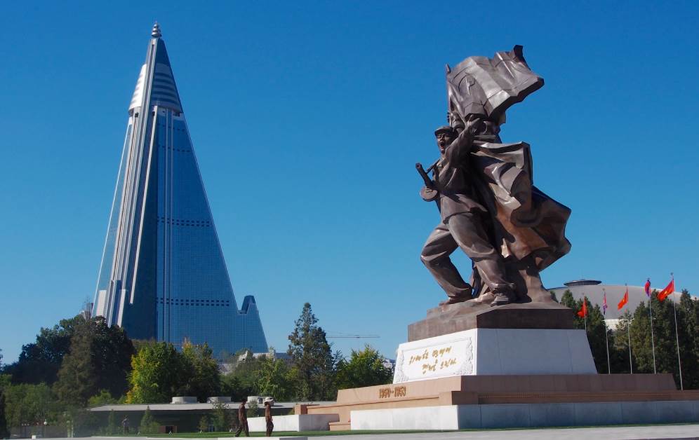 Ryugyong Hotel and Victorious fatherland monument
