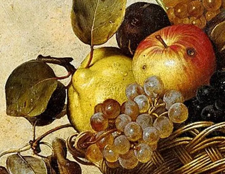 Basket of fruit Caravaggio apple wormhol