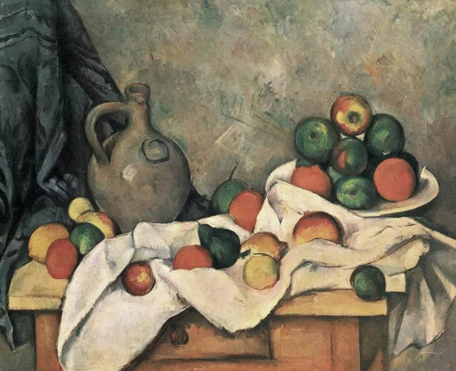 Curtain, Jug and Fruit Bowl Paul Cezanne paintings