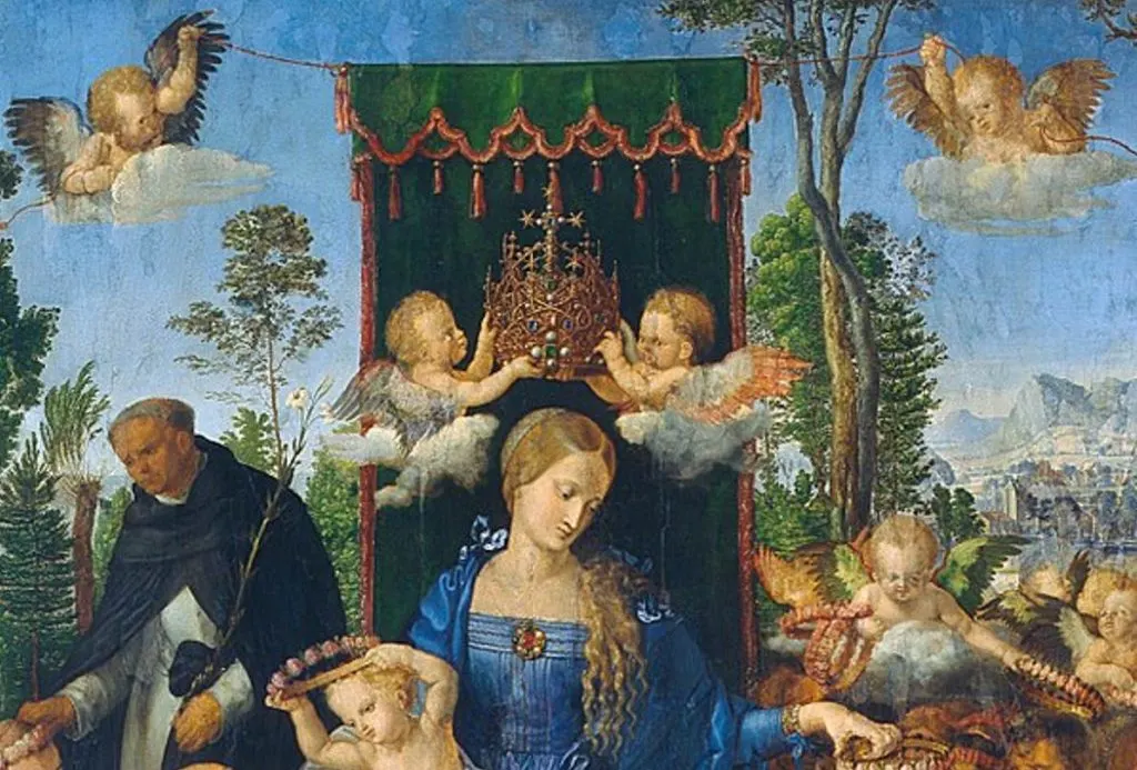 Feast of the Rosary Durer detail of Mary and crown