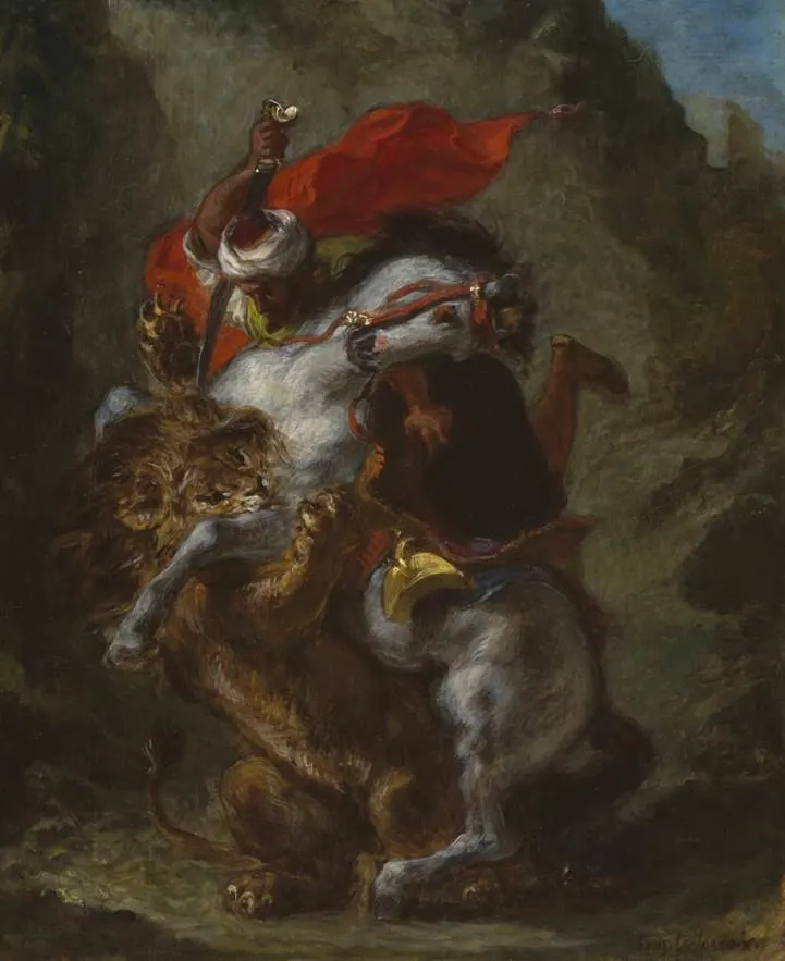 Arab Horseman attacked by a Lion by Delacroix