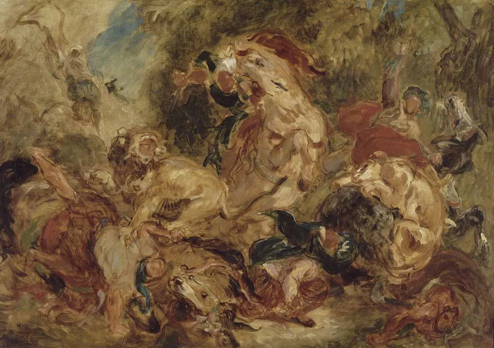The Lion Hunt Delacroix Preparatory Drawing musee dorsay