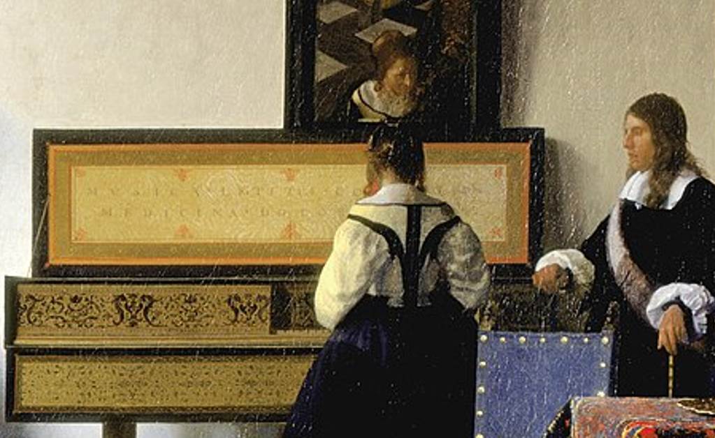 The Music Lesson Vermeer Incription on Virginal