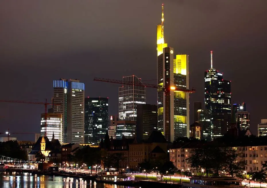 Commerzbank Tower at night