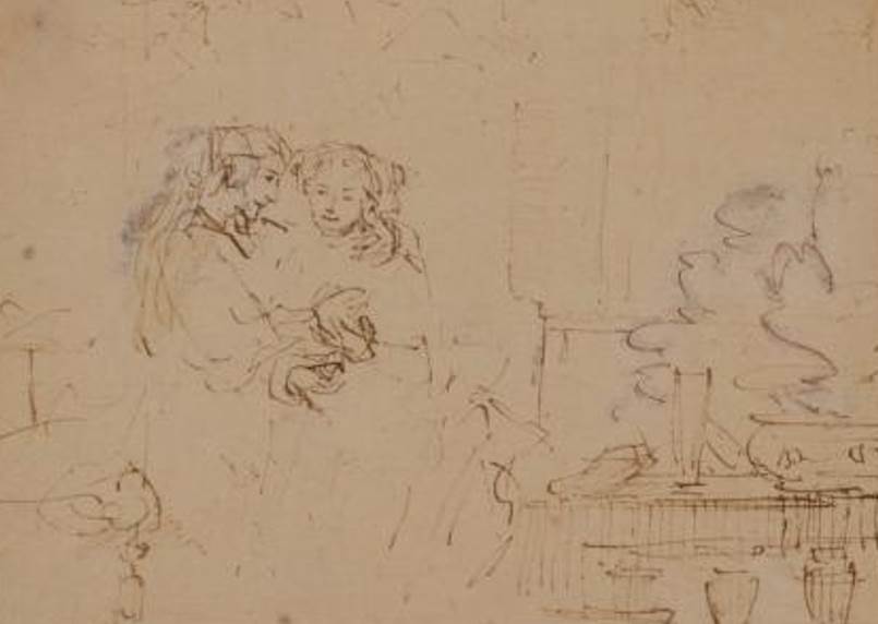 Isaac and Rebeccah drawing by Rembrandt