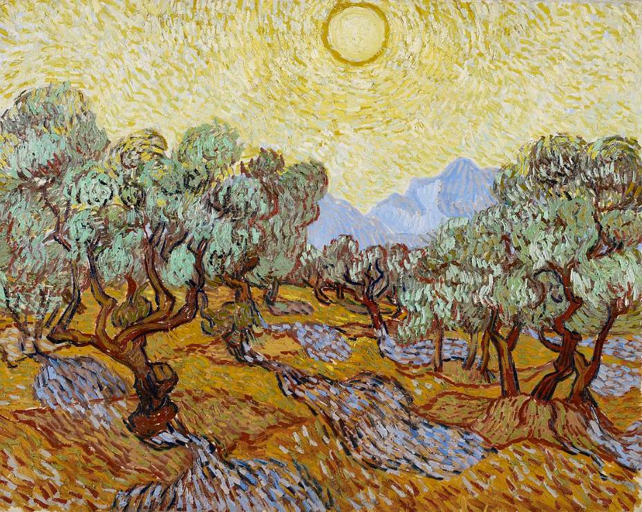 Olive Trees with Yellow Sky and Sun by Vincent van Gogh