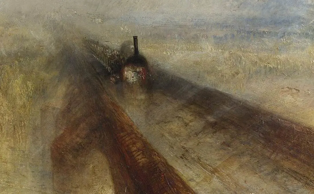 Rain steam and speed detail of train