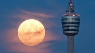 Stuttgart TV Tower and full moon