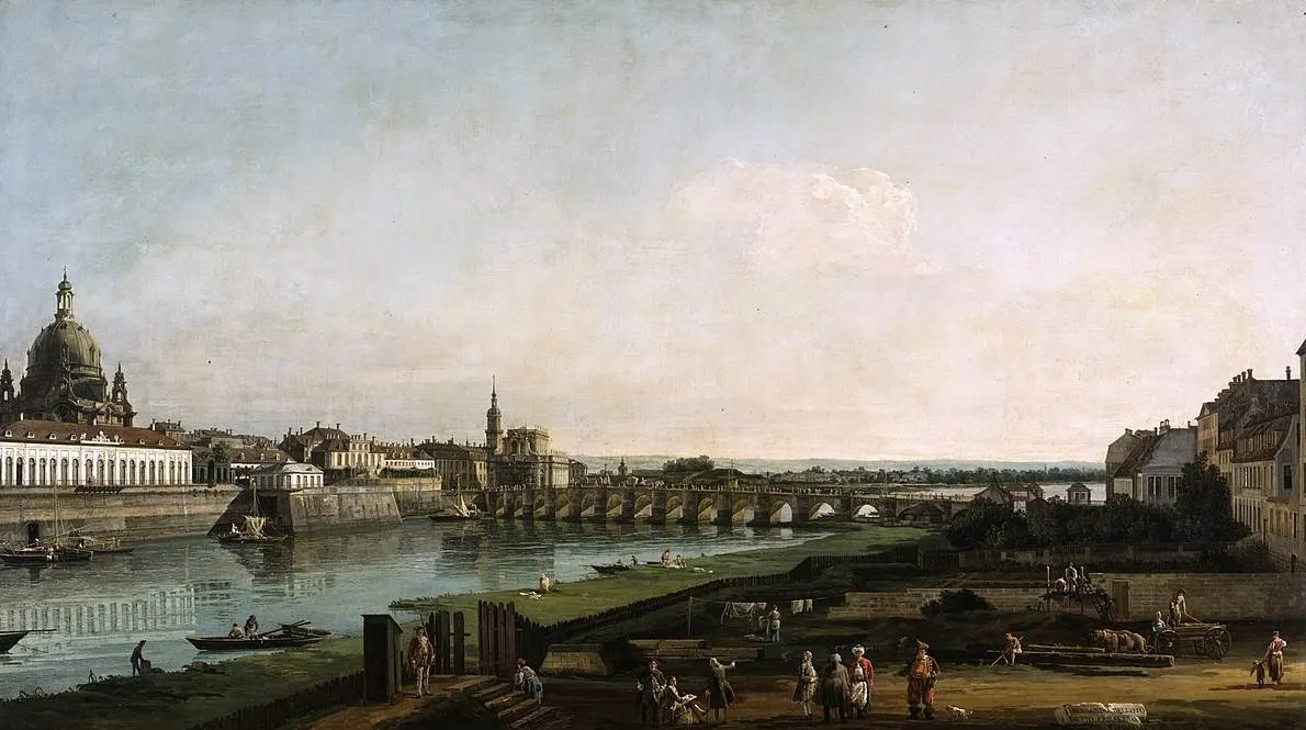 Dresden From the Right Bank of the Elbe Above the Augustus Bridge by Bernardo Bellotto